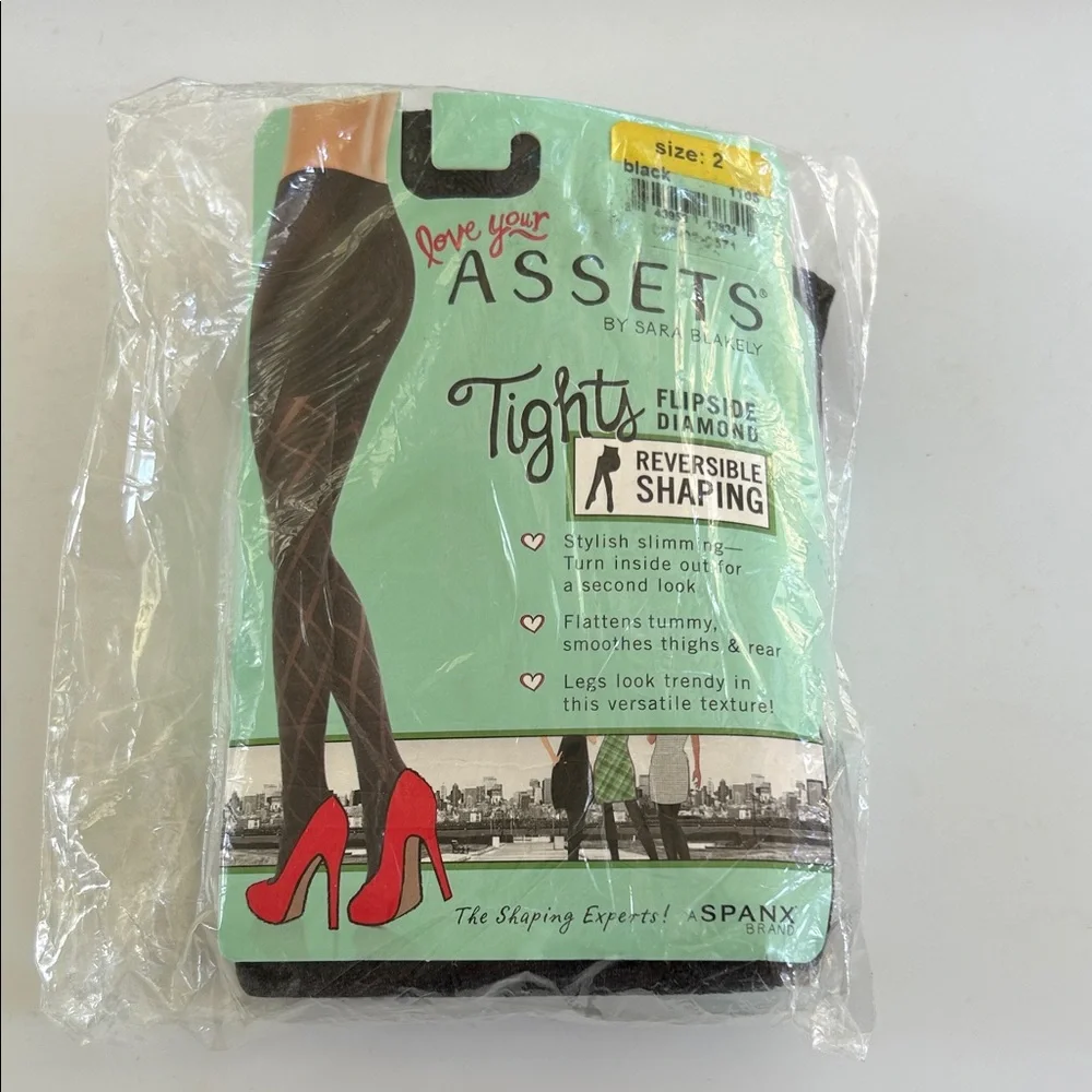Love Your Assets Flipside Diamond Reversible Shaping Tights Size 2 Black NWT